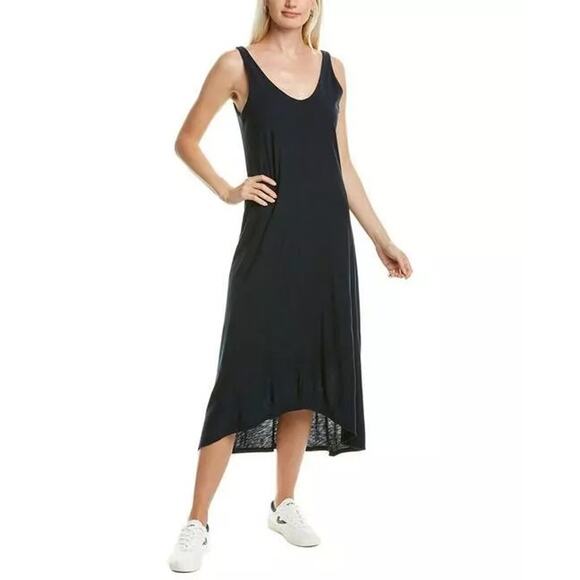 James Perse Midi Dress Black Sleeveless Tank Size Small Cotton Modal Relaxed Fit - Picture 1 of 14